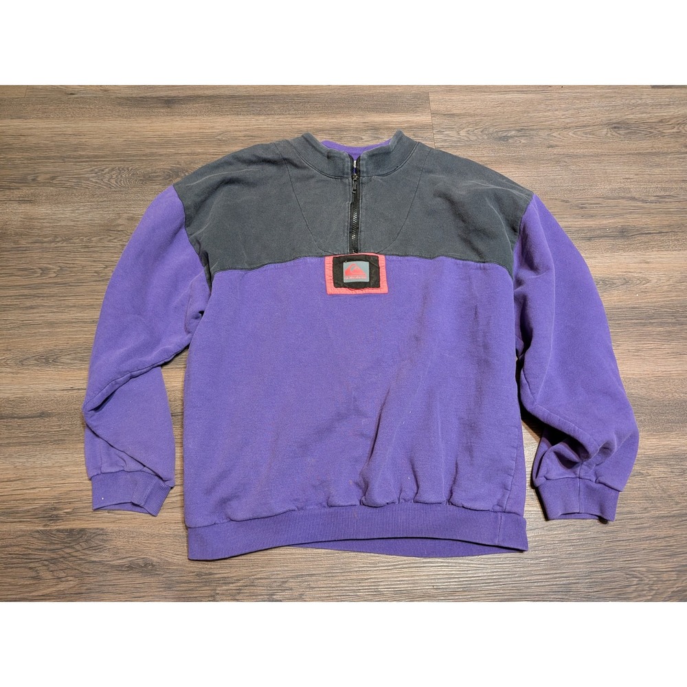 Quiksilver 1/4 Zip Sweatshirt Mens XL Purple Black Colorblock Vintage 90s Surf